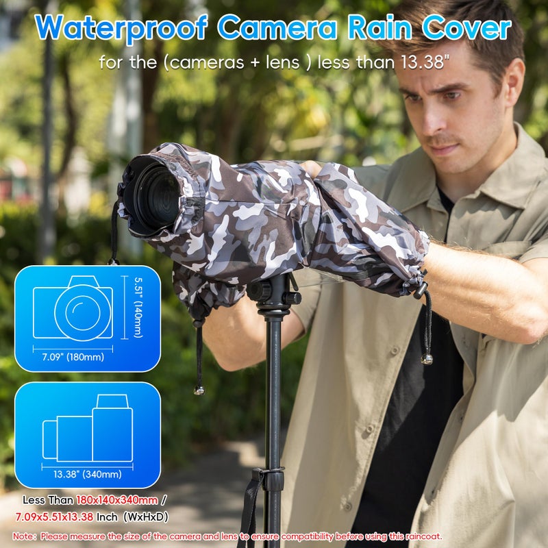 Kiorafoto Camera Rain Cover Sleeve Gear Camo for Canon EOS R5 Mark II R10 R7 R6 R Rp Rebel T7 T8i T7i 90D 80D 4000D SL3 SX70 Nikon Z7II Z6II Z5 D780 D850 D7500 D5600 D3500 Coolpix P1100 P1000 P950 - Image 2