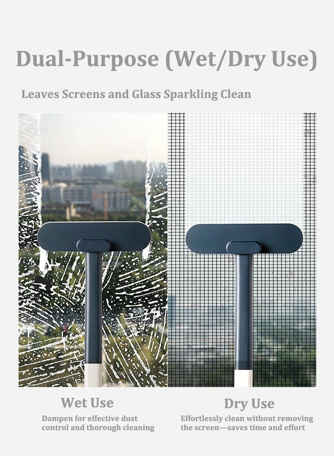 No Need To Disassemble And Wash Long Handle Window Screen Brush Cleaner, Double-Sided Dust Removal Tool Cleaner, Wet And Dry Dual-Purpose Window Cleaning Scraper, 21CM Wide Head Multi-Surface Cleaning Brush