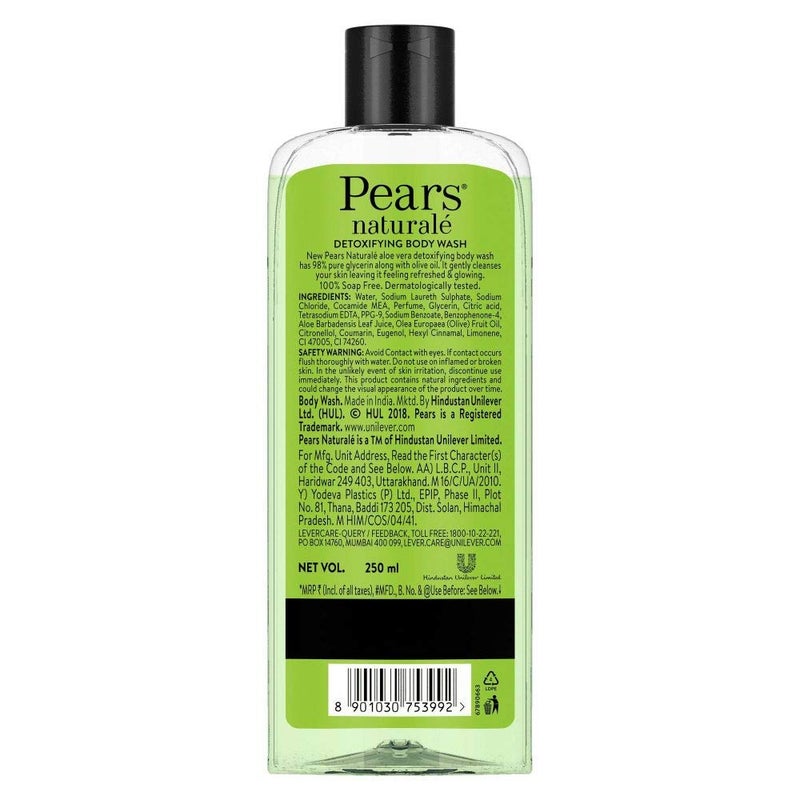 Pears Pears Naturale Detoxifying Aloe Vera Body Wash 250 ml 100 Natural Ingredients Liquid Shower Gel with Olive Oil for Glowing Skin Paraben Free  - Image 3