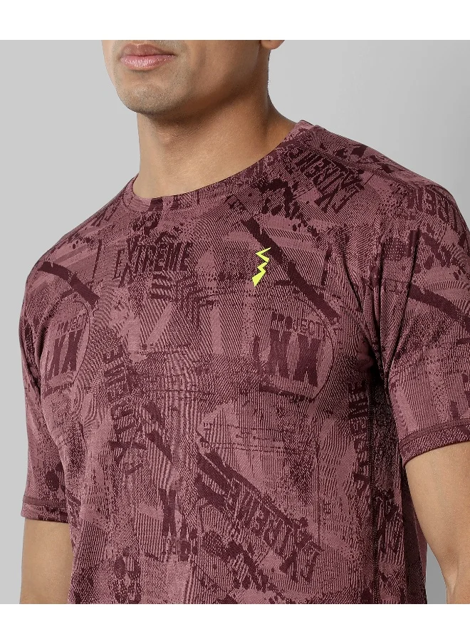 Campus Sutra Men's Maroon Printed Regular Fit Activewear T-Shirt