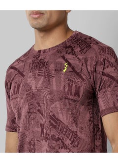 Campus Sutra Men's Maroon Printed Regular Fit Activewear T-Shirt  - Image 2
