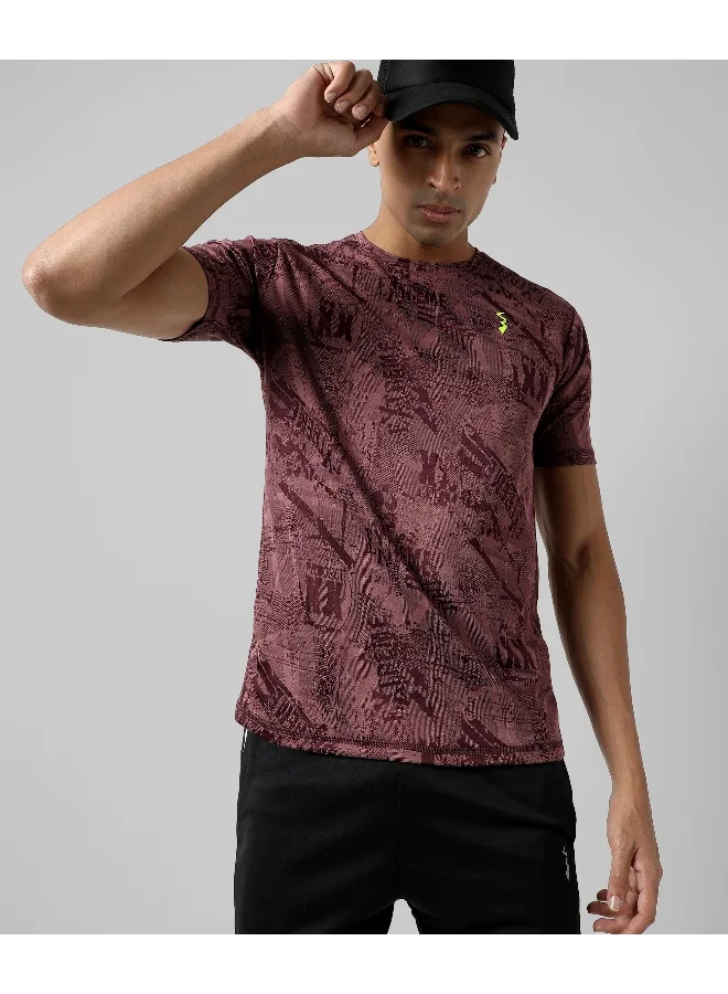 Campus Sutra Men's Maroon Printed Regular Fit Activewear T-Shirt