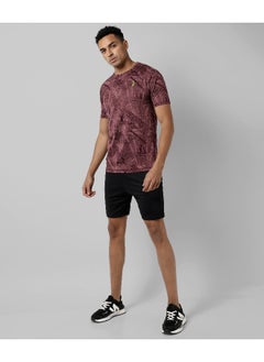 Campus Sutra Men's Maroon Printed Regular Fit Activewear T-Shirt  - Image 5