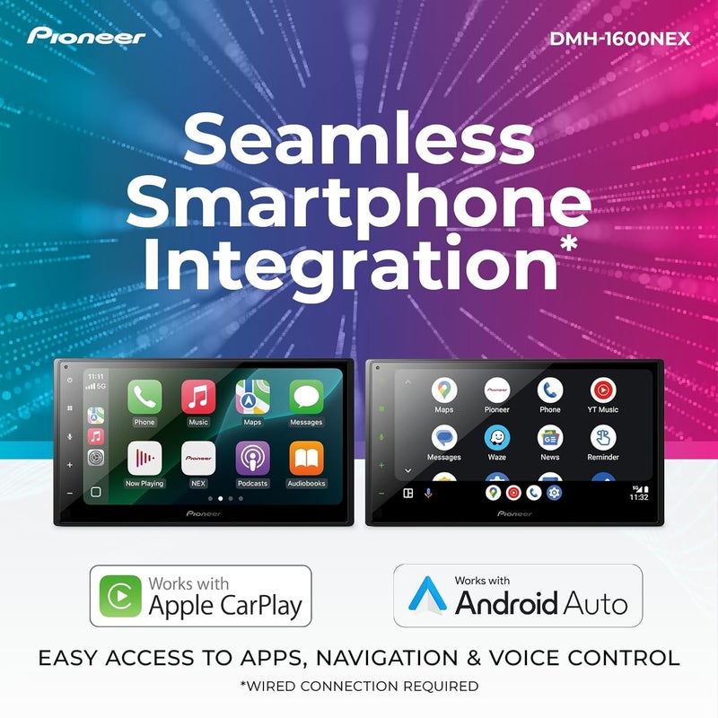 Pioneer Pioneer DMH1600NEX 68 DoubleDin Digital Multimedia Receiver  Built in Bluetooth Wired Apple CarPlay and Android Auto Touchscreen Rear Camera Input  - Image 3