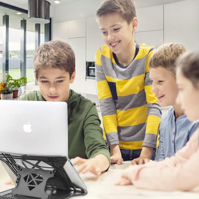 STRIFF Adjustable Laptop Tabletop Stand Patented Riser Ventilated Portable Foldable Compatible with MacBook Notebook Tablet Tray Desk Table Book with Free Phone Stand Black - Image 4