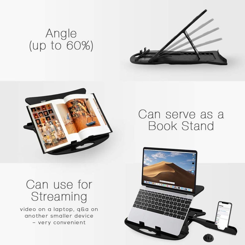 STRIFF Adjustable Laptop Tabletop Stand Patented Riser Ventilated Portable Foldable Compatible with MacBook Notebook Tablet Tray Desk Table Book with Free Phone Stand Black - Image 2