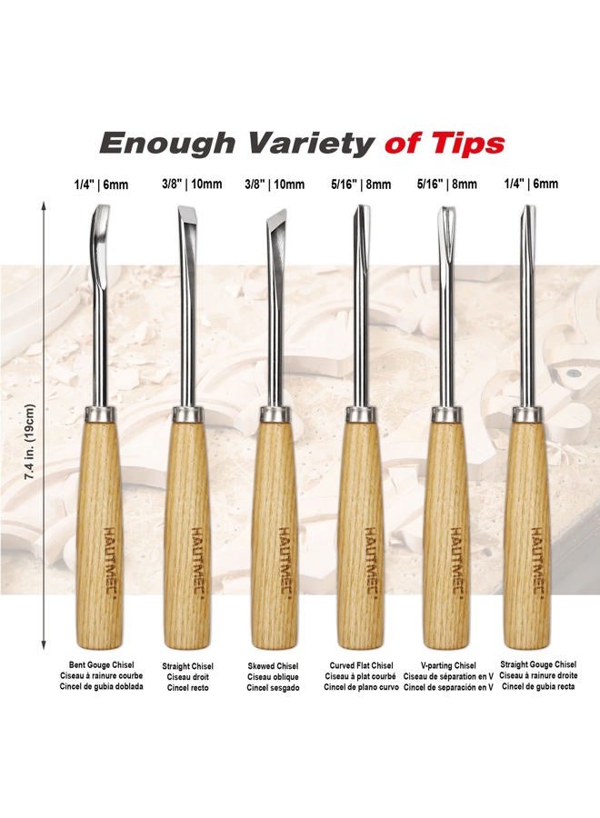 HAUTMEC Wood Carving Tools, 6-Piece Wood Chisel Sets, CRV Steel Blades with Rust-Resistant Electrolytic Coating, Fishtail V-Gouge Design for Fine Woodworking & Detailing – HT0236 - Image 2