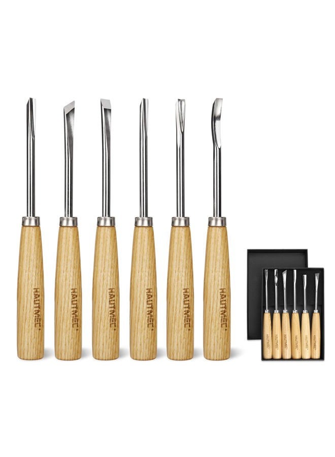 HAUTMEC Wood Carving Tools, 6-Piece Wood Chisel Sets, CRV Steel Blades with Rust-Resistant Electrolytic Coating, Fishtail V-Gouge Design for Fine Woodworking & Detailing – HT0236 - Image 1
