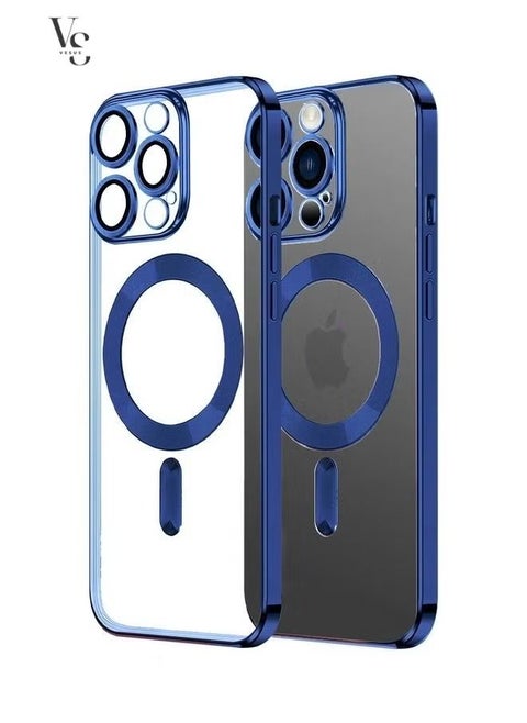 MagSafe Case Magnetic Clear Soft TPU Plating Case Wireless Charging Compatible Shockproof Camera Lens Protection For Apple iPhone 14 Pro Max Blue