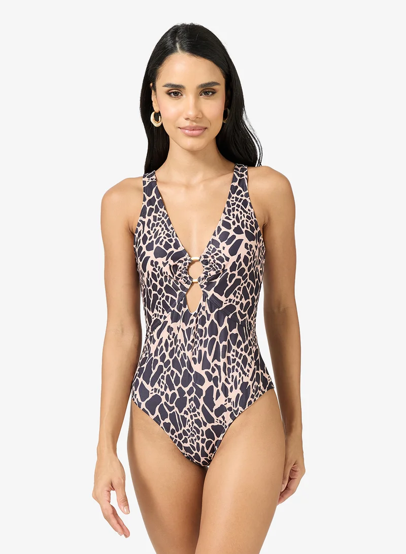 Ginger Plunge Neck Leopard Print Swimsuit