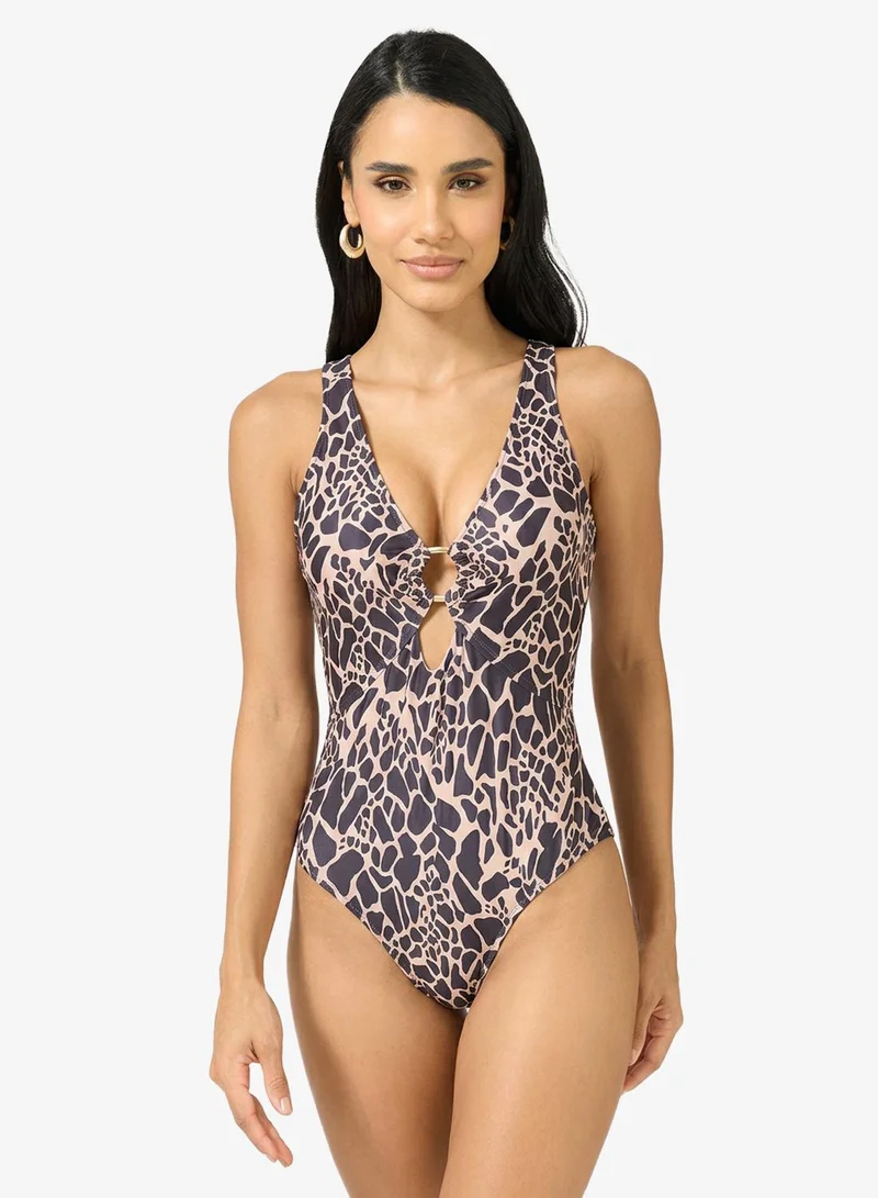 Ginger Plunge Neck Leopard Print Swimsuit