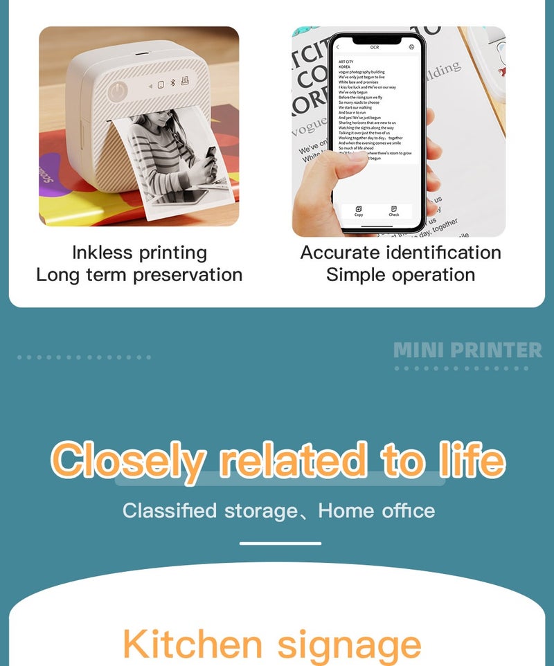 Mini Printer Portable Thermal Printer Cellphone Bluetooth Wireless Photo Printing Label Self-adhesive Paper - Image 5