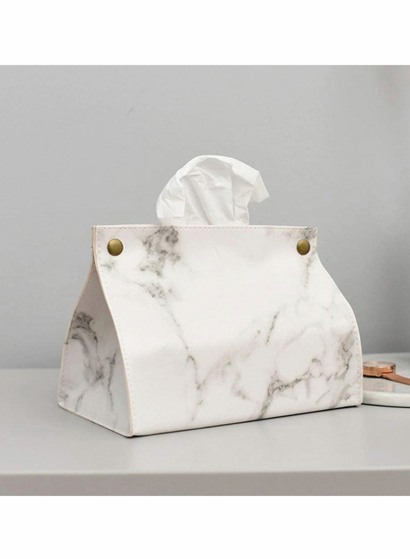 PU Leather Paper Facial Tissue Box Cover Holder, Tissue Case Box Container Marble Pattern Napkin Papers Bag Box Case Pouch Decoration for Home Car