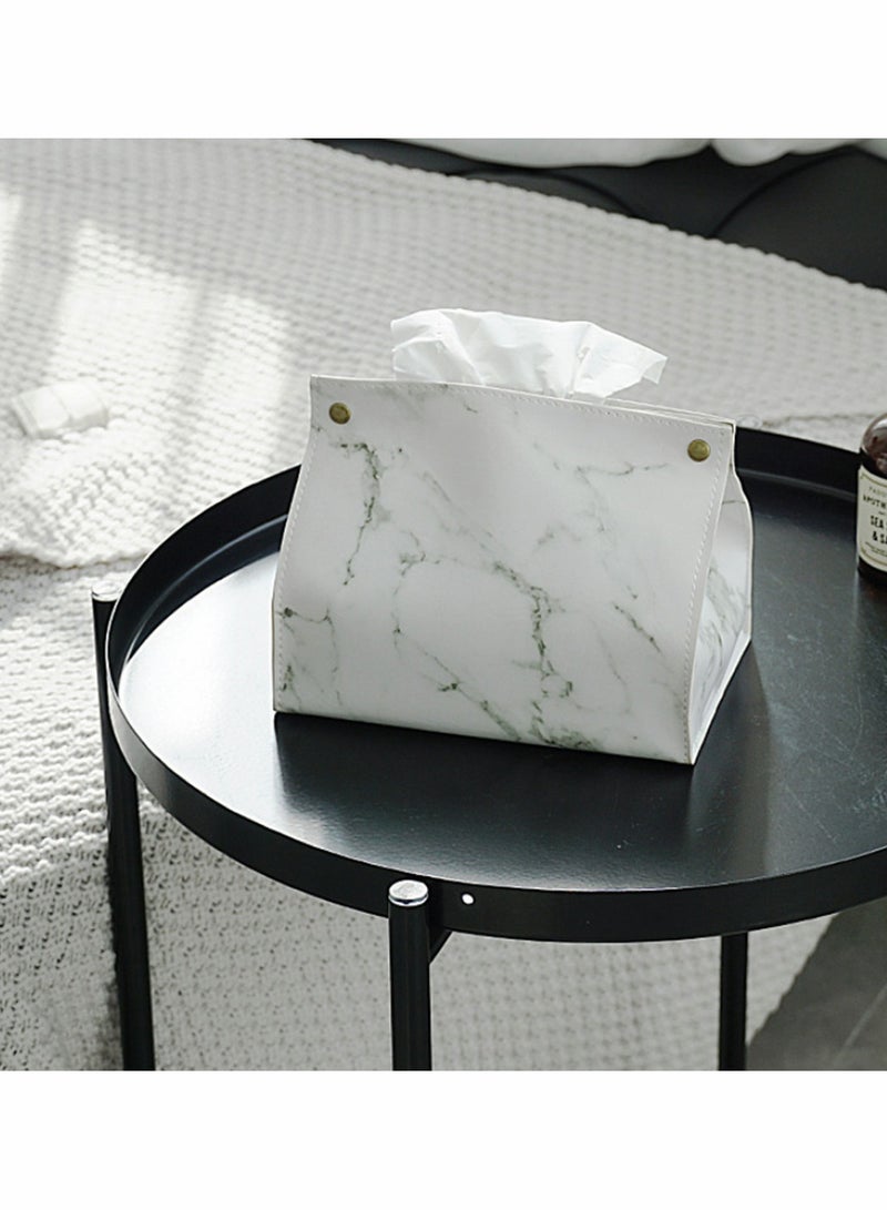 PU Leather Paper Facial Tissue Box Cover Holder, Tissue Case Box Container Marble Pattern Napkin Papers Bag Box Case Pouch Decoration for Home Car