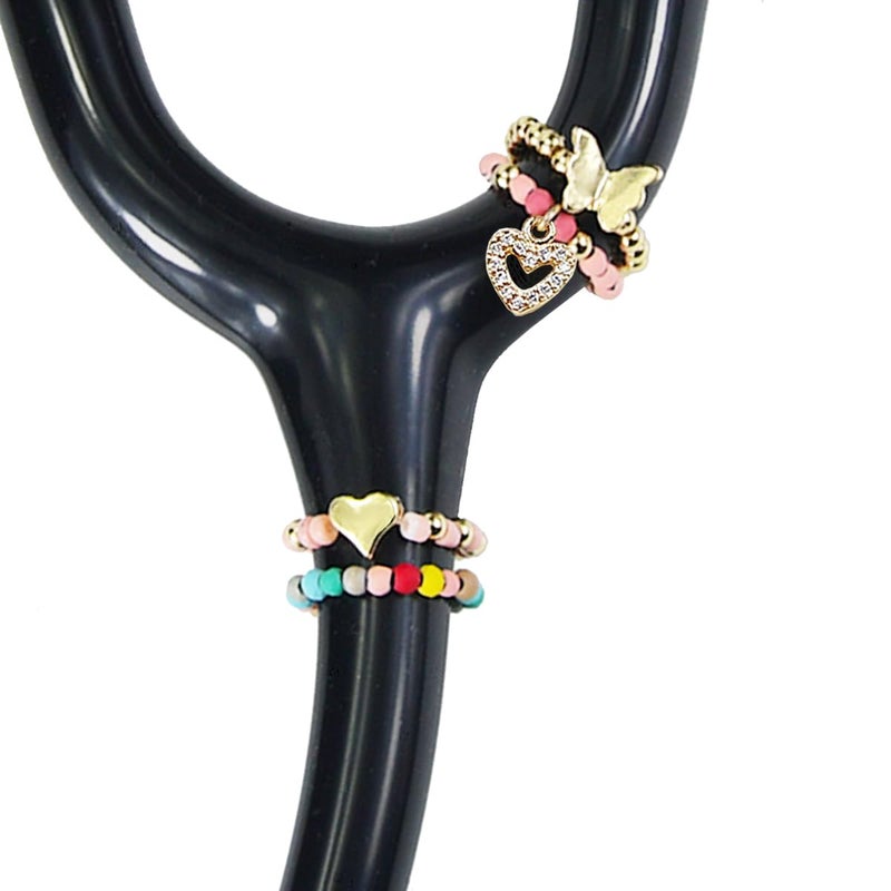 ESWEUOOM 4 Pack Decorative Bling Butterfly Love Heart Stethoscope Charms Nurse, Pink Red Green Yellow Custom Id Name Tag Charm, Cute Sparkle Gold RN Stethoscope Accessories Charms (colorful) - Image 1
