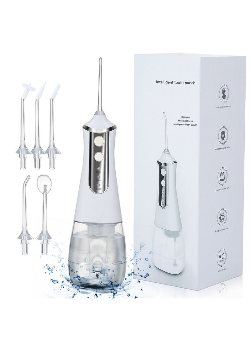 genkent Water Dental Flosser Cordless For Teeth Cleaning 300Ml Dental Oral Irrigator 3 Modes 5 Tips Rechargeable Waterproof Electric Water Picks And Flossing For Home Travel (White) - Image 1