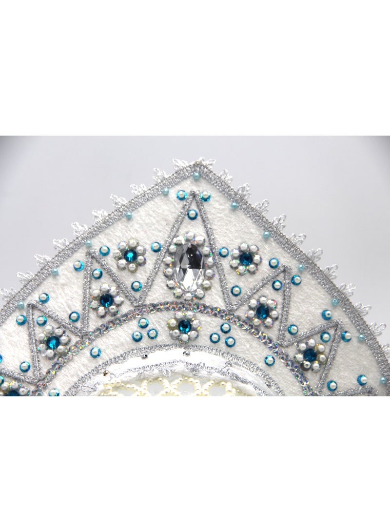 D'Daniela D' Daniela - Women's Traditional Headdress Kokoshnik - White with blue and white beads - Image 3
