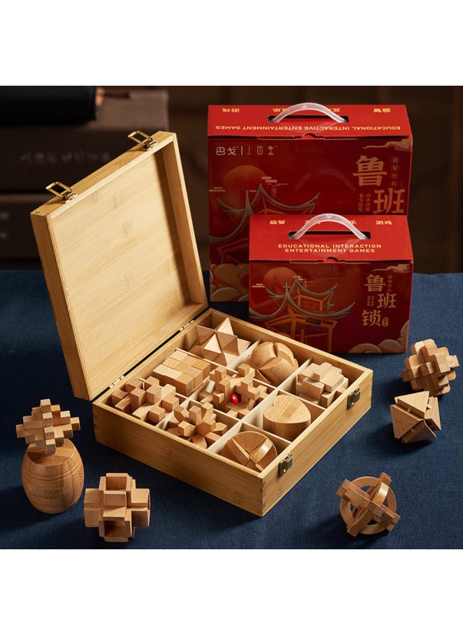 Unlink Unlink Educational Toys Smart Unlink Toys 6-13 Puzzle Games Nine Link Puzzle Building Blocks Assembled-Color:[Wooden Box Nine-Piece Set] Package B Recommended For Middle School Students