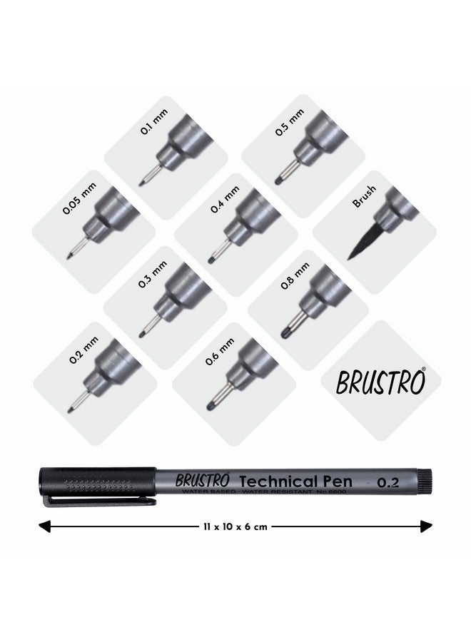 بروسترو أقلام بروسترو التقنية الرفيعة، أسود، مجموعة من 6 قطع - أحجام رؤوس: 0.05 مم، 0.1 مم، 0.2 مم، 0.3 مم، 0.5 مم، 0.8 مم | مثالية لرسم الماندالا، والرسم، ورسومات الفنانين، والتخطيط. - Image 3