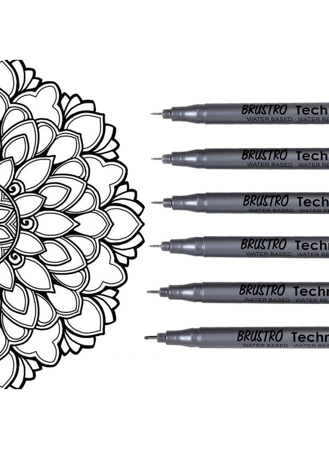 بروسترو أقلام بروسترو التقنية الرفيعة، أسود، مجموعة من 6 قطع - أحجام رؤوس: 0.05 مم، 0.1 مم، 0.2 مم، 0.3 مم، 0.5 مم، 0.8 مم | مثالية لرسم الماندالا، والرسم، ورسومات الفنانين، والتخطيط. - Image 1