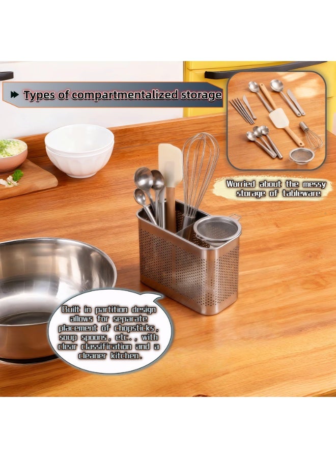 304 Stainless Steel 2-Tier Utensil Drainer, Silverware Drying Rack with Hooks, Brushed Finish - Image 5