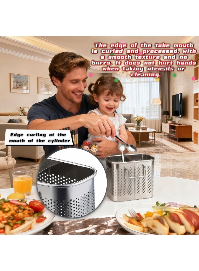 304 Stainless Steel 2-Tier Utensil Drainer, Silverware Drying Rack with Hooks, Brushed Finish - Image 4