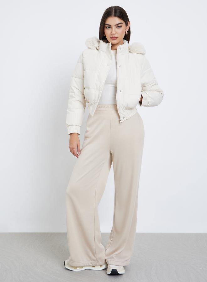 Styli Off White Regular Fit Short Length Hooded Padded Jacket with Faux Fur Detail - Image 2