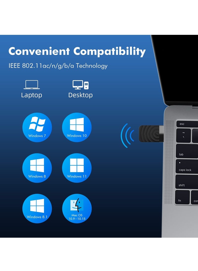 SYOSI - محول واي فاي لاسلكي USB3.0 بسرعة 1300 ميجابت في الثانية 802.11ac ثنائي النطاق 5 جيجاهرتز و2.4 جيجاهرتز USB واي فاي دونجل لأجهزة الكمبيوتر المكتبية وأجهزة الكمبيوتر المحمولة بسرعة نقل عالية بدون برنامج تشغيل MU-MIMO لنظام التشغيل Windows 11 10 7 8 8.1 XP Mac OS - Image 1