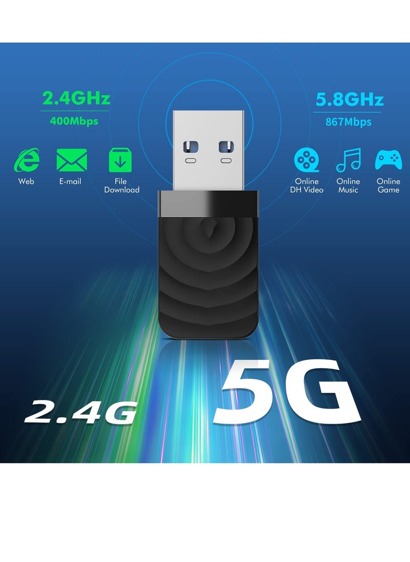 SYOSI محول واي فاي لاسلكي USB3.0 بسرعة 1300 ميجابت في الثانية 802.11ac ثنائي النطاق 5 جيجاهرتز و2.4 جيجاهرتز USB واي فاي دونجل لأجهزة الكمبيوتر المكتبية وأجهزة الكمبيوتر المحمولة بسرعة نقل عالية بدون برنامج تشغيل MU-MIMO لنظام التشغيل Windows 11 10 7 8 8.1 XP Mac OS  - Image 2