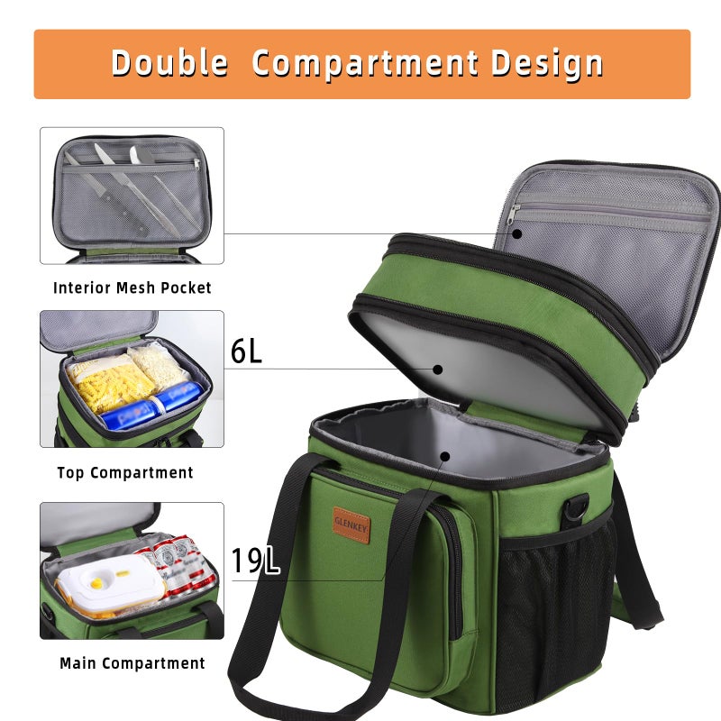 GLENKEY Expandable XLarge Lunch Box, Insulated Heavy Duty Lunch Bag Waterproof Leakproof Durable Cooler Bag for Men Women Adults Work Construction Camping Trip, 22L, Army Green - Image 2