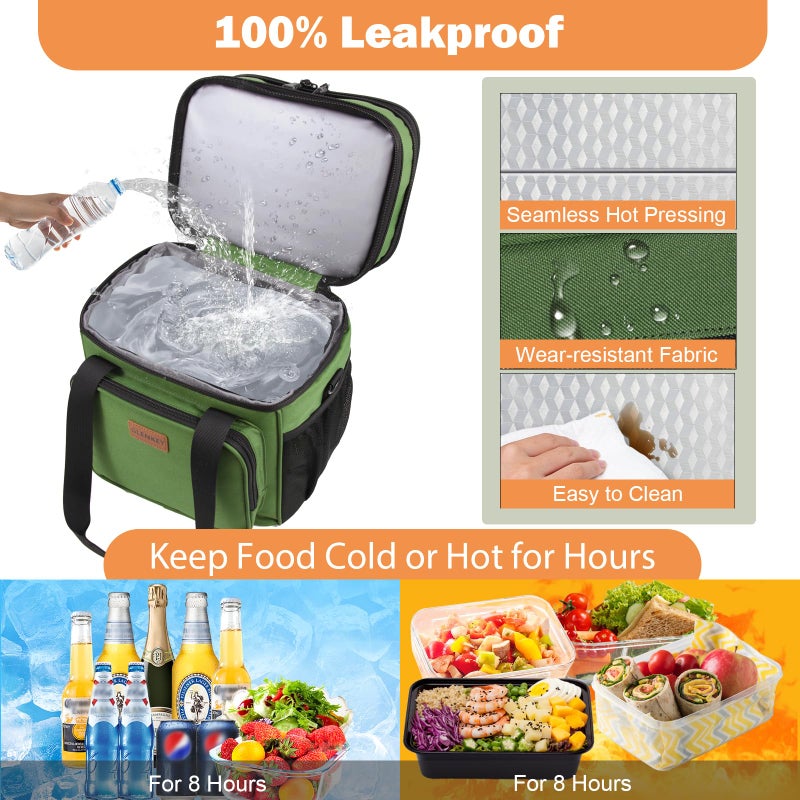 GLENKEY Expandable XLarge Lunch Box, Insulated Heavy Duty Lunch Bag Waterproof Leakproof Durable Cooler Bag for Men Women Adults Work Construction Camping Trip, 22L, Army Green - Image 5