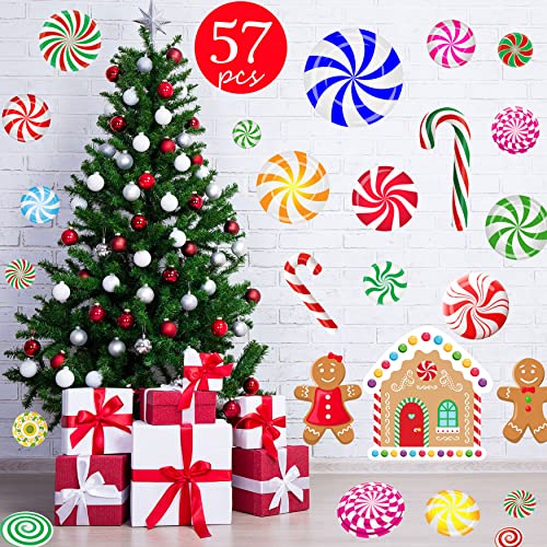 Funnlot 57PCS Peppermint Floor Decals Christmas Wall Stickers Decals Christmas Stickers Candy Wall Stickers for Candyland Decoration - Image 1