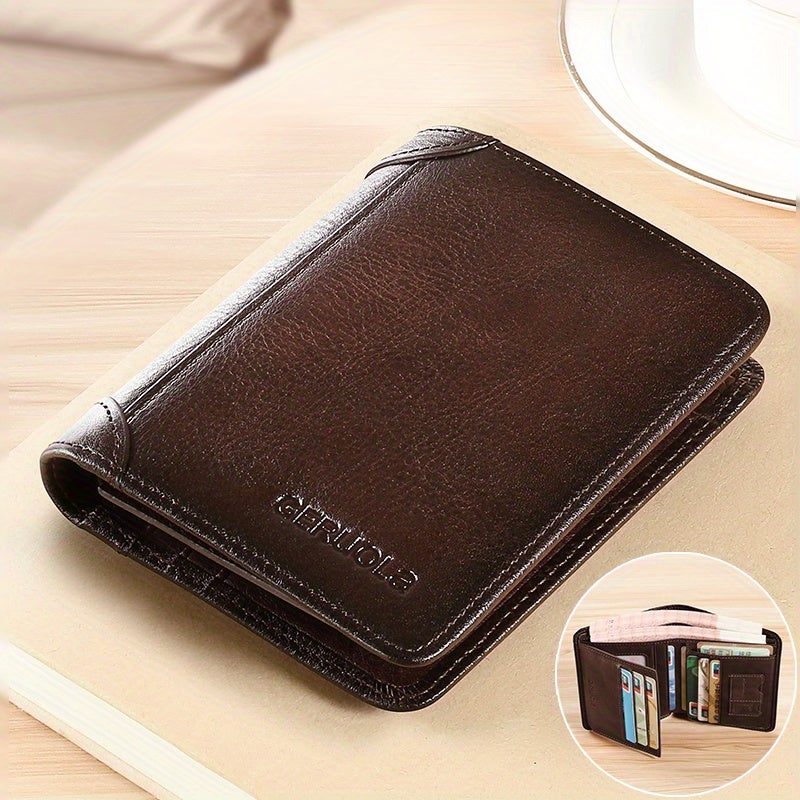 GERUOLA Men's Ultra-Slim RFID Anti-Theft Leather Wallet with ID Window, Gold Hardware, and Large Capacity - Image 1