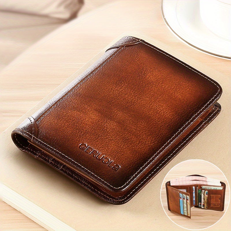 GERUOLA Men's Ultra-Slim RFID Anti-Theft Leather Wallet with ID Window, Gold Hardware, and Large Capacity - Image 4