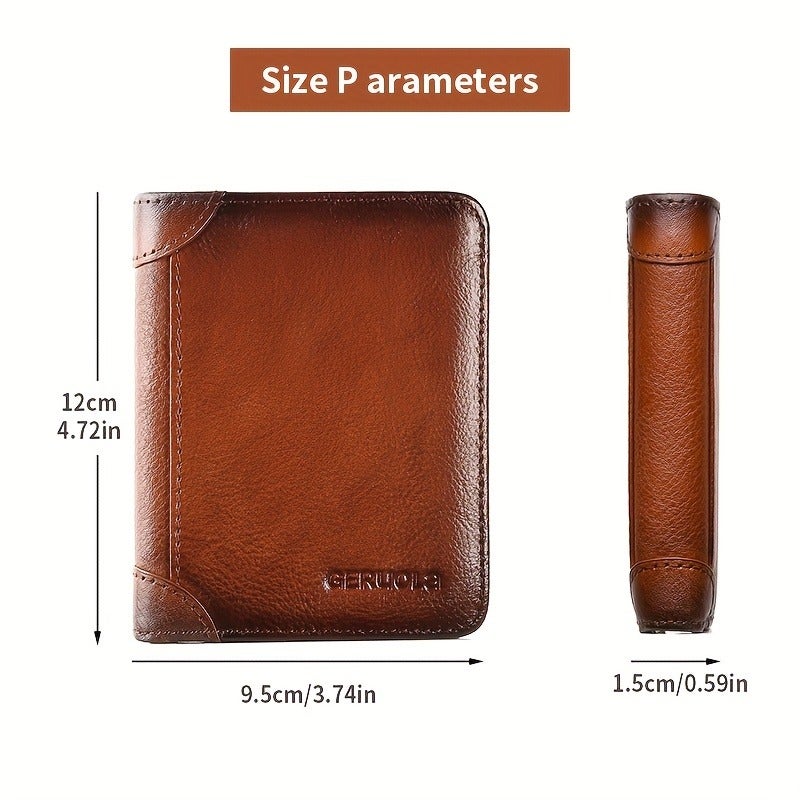 GERUOLA Men's Ultra-Slim RFID Anti-Theft Leather Wallet with ID Window, Gold Hardware, and Large Capacity - Image 3