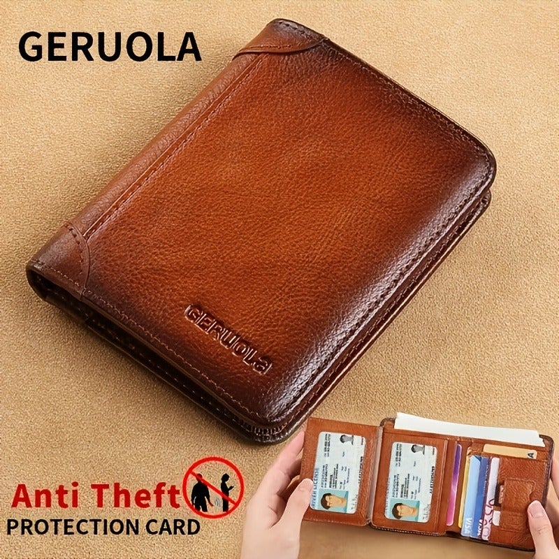 GERUOLA Men's Ultra-Slim RFID Anti-Theft Leather Wallet with ID Window, Gold Hardware, and Large Capacity - Image 2