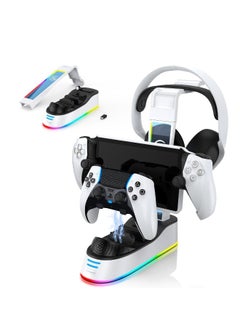 Generic Charging Dock for Playstation Portal Remote Player and PS5/PS5 Edge Controller with Headset Holder, RGB Light, Portable Charging Stand Compatible with PS Portal Remote Player  - Image 1