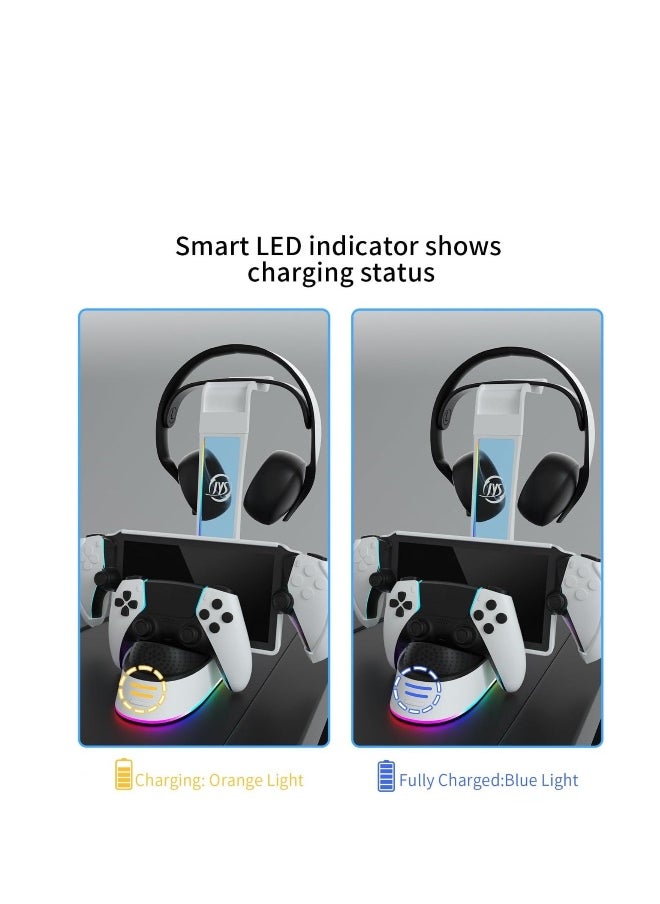 Generic - Charging Dock for Playstation Portal Remote Player and PS5/PS5 Edge Controller with Headset Holder, RGB Light, Portable Charging Stand Compatible with PS Portal Remote Player - Image 1