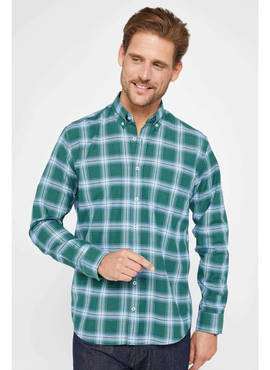 Tudors Classic Fit Long Sleeve Button Collar Small Checked Cotton Men's Shirt