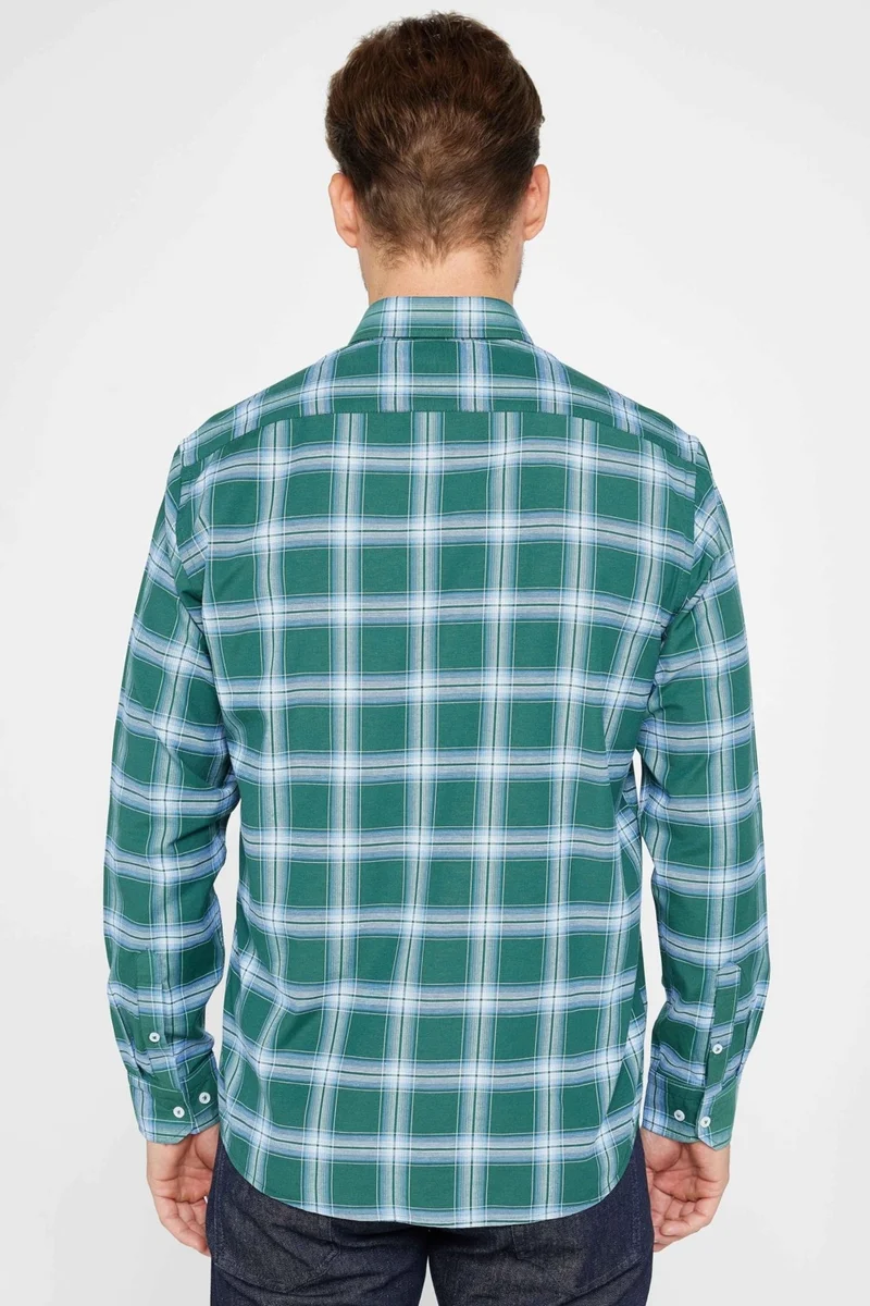 تودورس Classic Fit Long Sleeve Button Collar Small Checked Cotton Men's Shirt