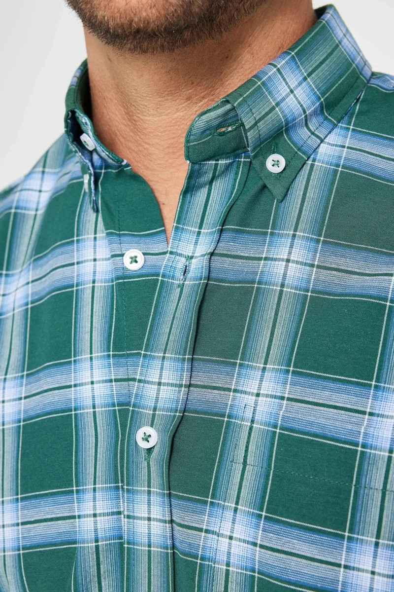 تودورس Classic Fit Long Sleeve Button Collar Small Checked Cotton Men's Shirt