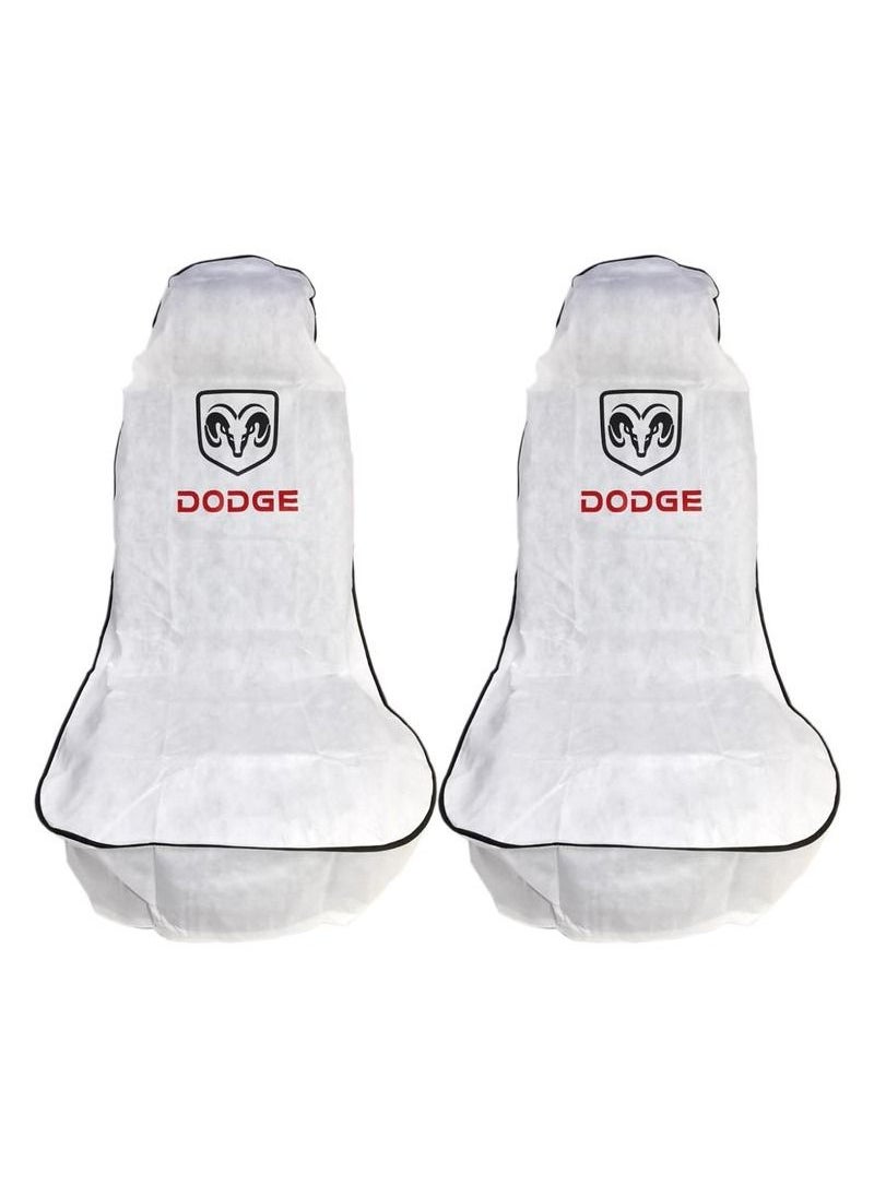 Dodge Car Seat Dust Dirt Protection Cover, Extra Protection For Your Seat 2 Pcs Set, Universal  Car Seat Cover, White  - Image 1