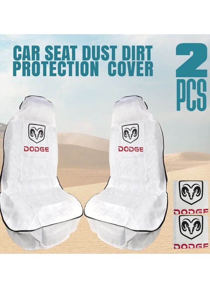 Dodge Car Seat Dust Dirt Protection Cover, Extra Protection For Your Seat 2 Pcs Set, Universal  Car Seat Cover, White  - Image 5