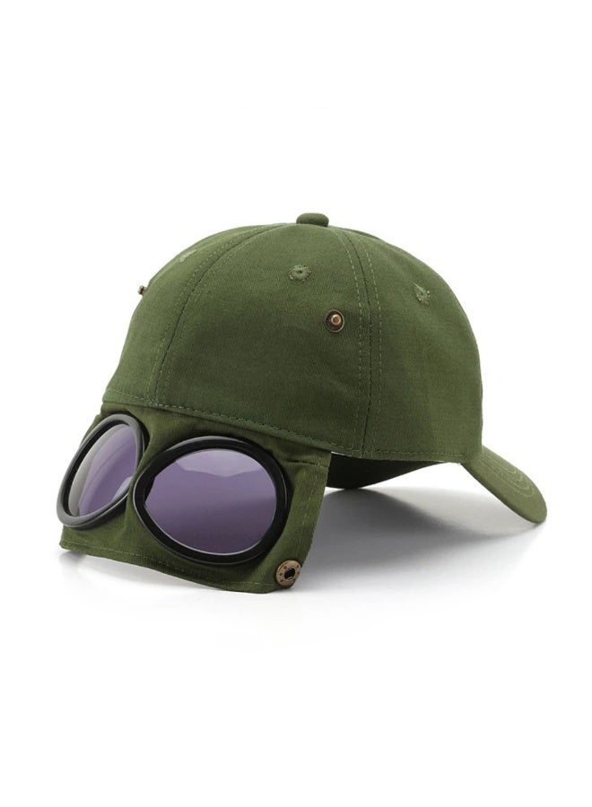 Military Green Aviator Cap with Integrated Rear Goggles – Reversible Wear for Functional Use - Image 5