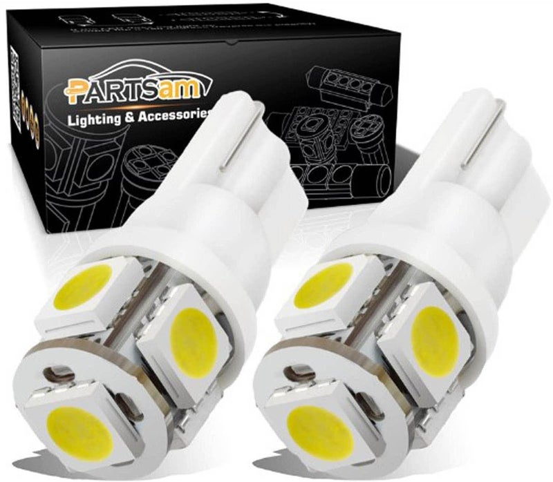 مصابيح LED بيضاء للوحة الترخيص Partsam 194 168 T10 2825 W5W لمصابيح داخلية للسيارة مصابيح السقف مصابيح الخريطة مصابيح الأبواب مصابيح الترخيص فائقة السطوع 6000K 5 5050SMD LED عبوة 2
