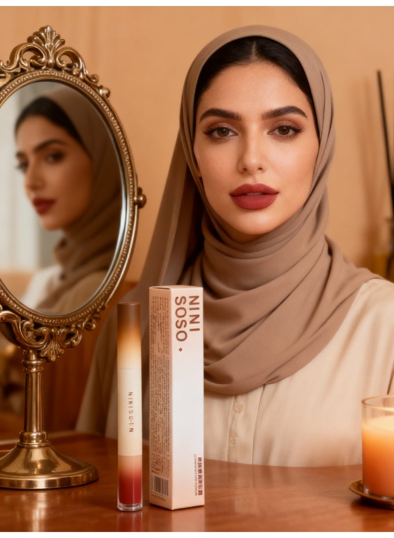 Caramel Frosty Lip Powder Cream, Velvet Matte Finish, Low Saturation, Autumn and Winter Whitening Lip Glaze (2# Cinnamon Peach Milk) - Image 2