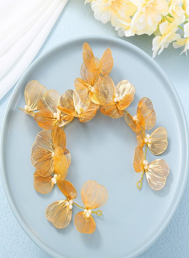 Unicra Flower Hair Vine Gold Bridal Wedding Hair Piece Pearl Headband Hair Accessories for Women and Bride - Image 2