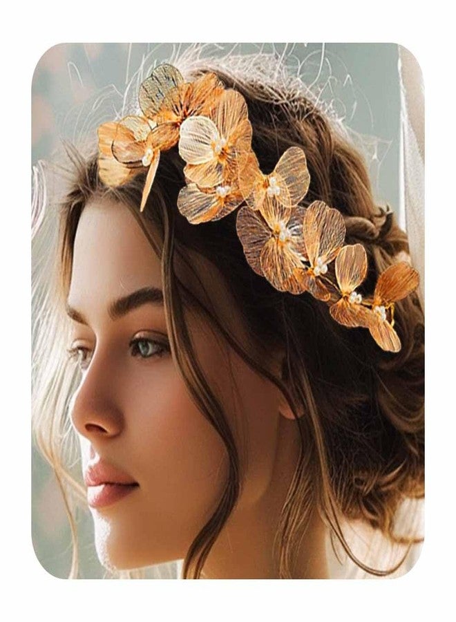 Unicra Flower Hair Vine Gold Bridal Wedding Hair Piece Pearl Headband Hair Accessories for Women and Bride - Image 1