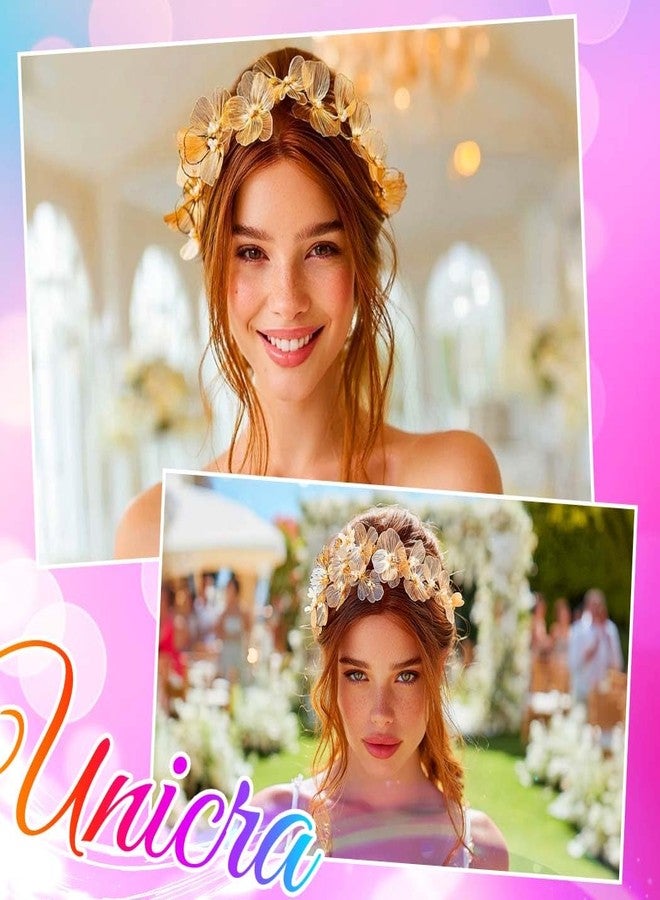 Unicra Flower Hair Vine Gold Bridal Wedding Hair Piece Pearl Headband Hair Accessories for Women and Bride - Image 3