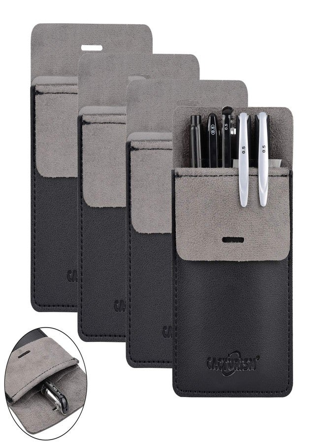 Cacturism Pocket Protector, 4 Pack Premium PU Leather Men Women Pen Holder Pouch Pocket Organizer For Shirts, Lab Coats, Pants; Multi-Purpose-Holds Pens, Pointers, Pencils, Ruler, Tools (Black 4 Pcs) - Image 1
